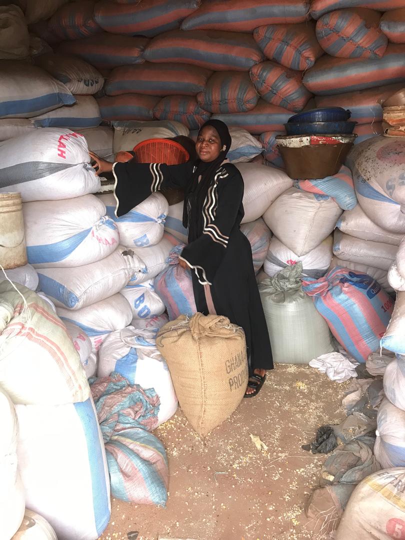 Warehouse stacked with sacks of grain